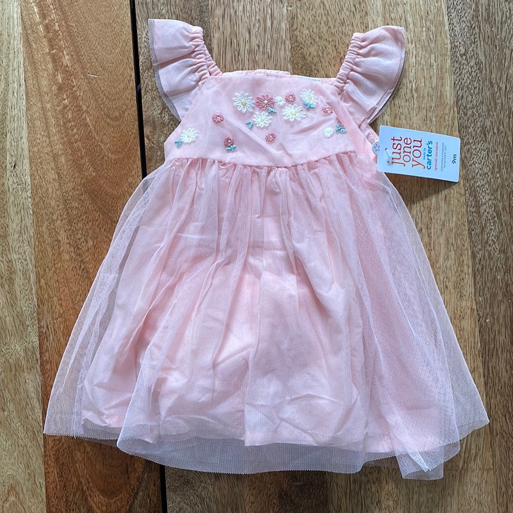 Carters pink tulle embroidered flower dress
